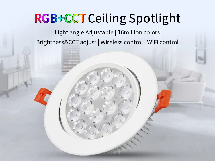 

Mi Light 9W RGB+CCT LED Ceiling Spotlight AC 86~265V Brightness Adjust 2.4G FUT092 Remote / WiFi IBOX APP Control LED Downlight