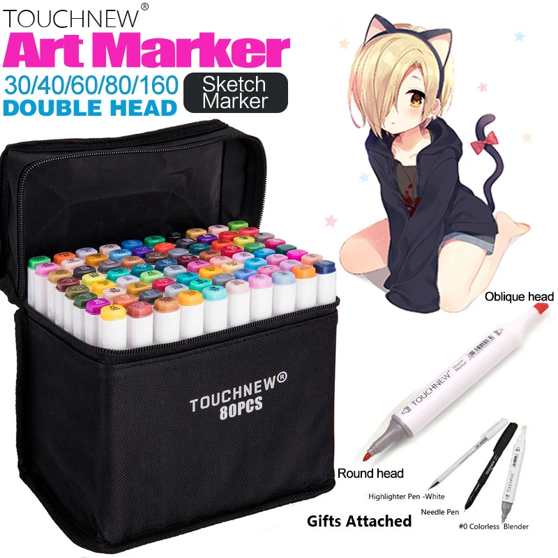 

TOUCHNEW 80 Colors Artist Painting Manga Art Markers Pen Head Alcohol Art Sketch Graffiti Fineliner Markers Set Markers Designer