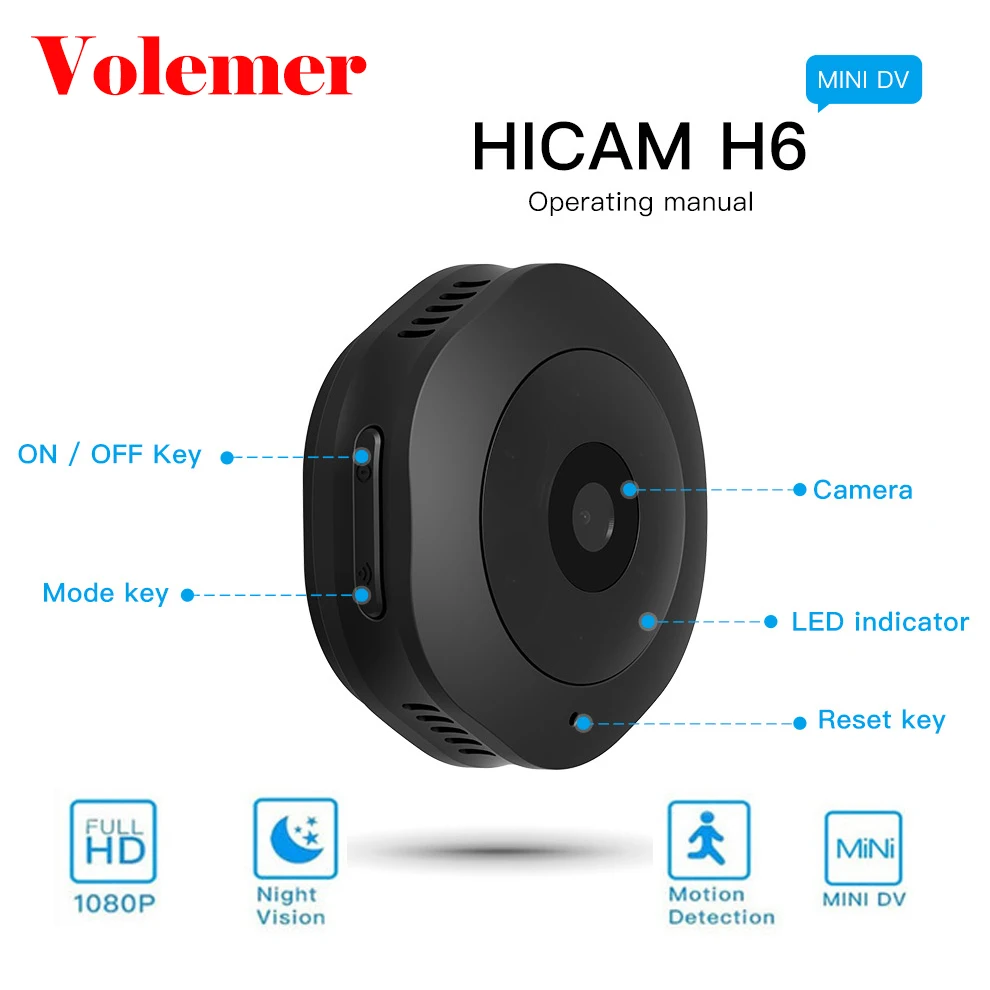 

Volemer H6 Micro Camera Full HD 1080P Infrared Night Version Car DVRs Voice Video Recorder Support TF card Action Small Camera