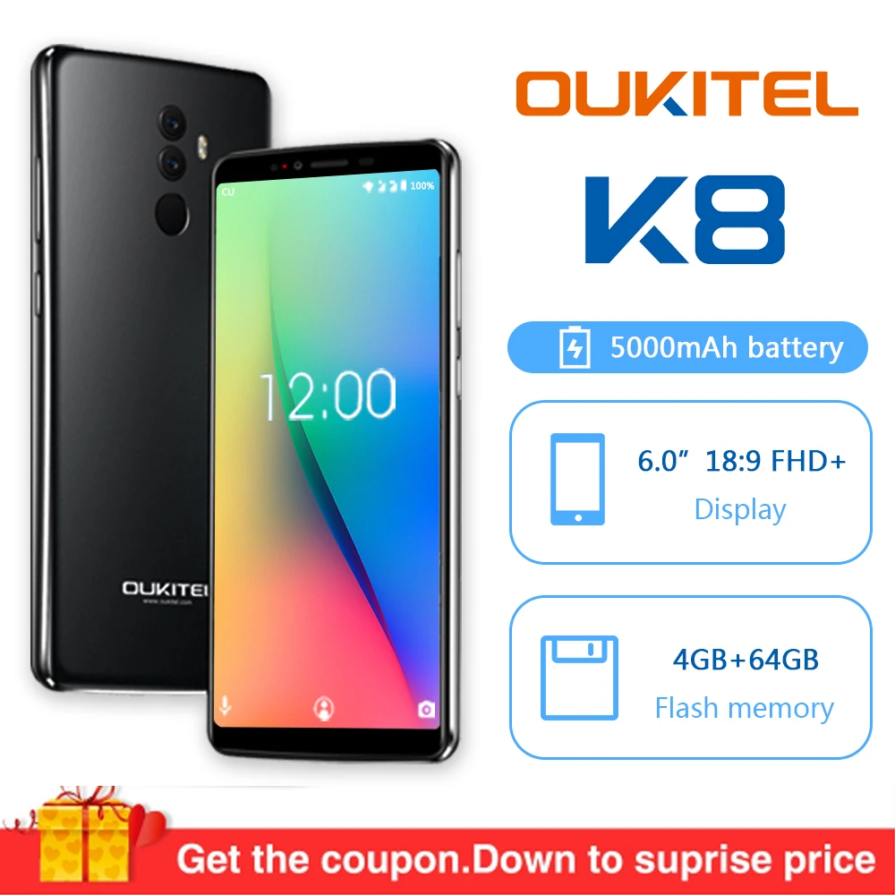 

Oukitel K8 Android 8.0 6.0" 18:9 MTK6750t Octa Core 4G RAM 64G ROM Mobile Phone 5000mah 13.0mp Fingerprint Face ID Smartphone