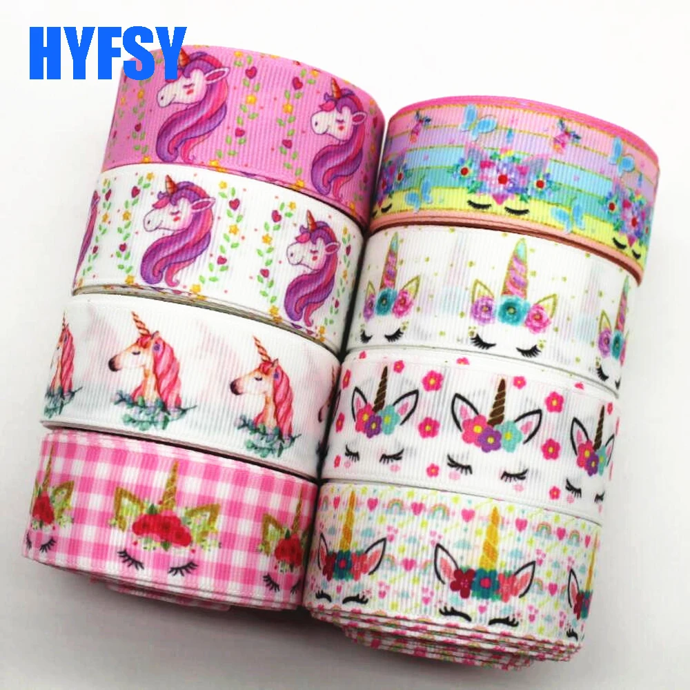 

1 '25mm cartoon ribbon 10 yards unicorn DIY handmade material gift packaging hair accessories Grosgrain ribbons