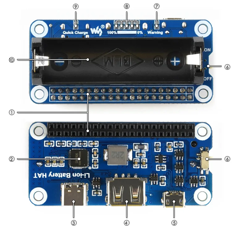 Плата расширения для подключения к Raspberry Pi литий-ионный аккумулятор, 5 В регулируемый выход, двунаправленный быстрый заряд