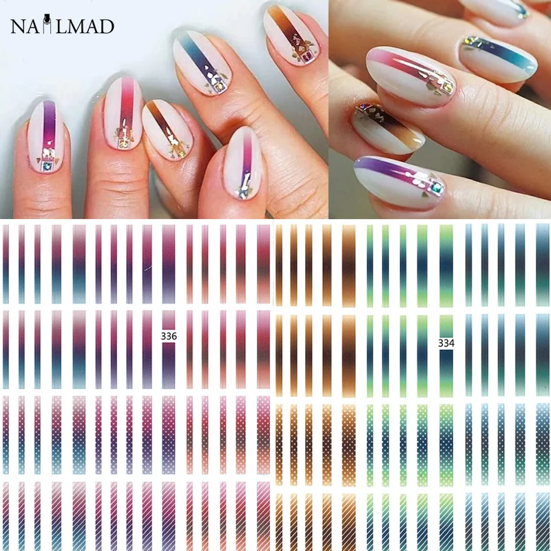 

1pc Gradient Striped Lines 3D Nail Art Sticker Colorful Line Adhesive Decals Nail Accessories for Nail Decorations