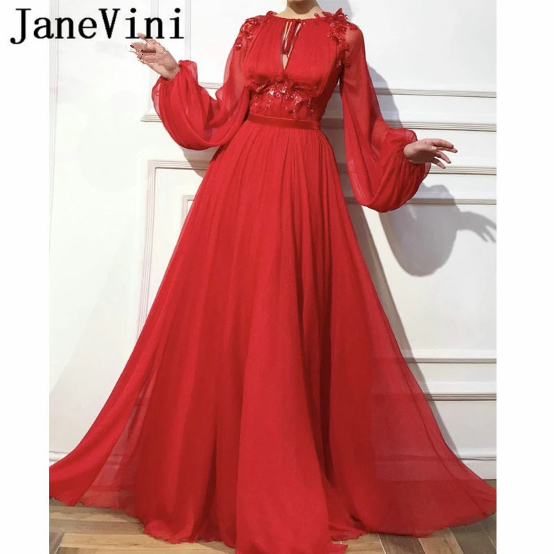 JaneVini Elegante Rode Moslim Gezwollen Lange Mouw Avondjurk EEN Lijn Applicaties Kralen Zipper Terug Chiffon Jurken Robe De Soiree JaneVini Elegante Rode Moslim Gezwollen Lange Mouw Avondjurk EEN Lijn Applicaties Kralen Zipper Terug Chiffon Jurken Robe De Soiree
