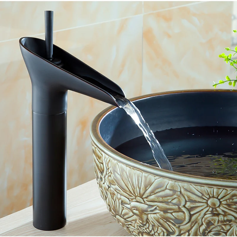 Vidric bubbed النفط البرونزية النحاس الشلال بالوعة الحمام الحنفية واحدة مقبض الغرور خلاط صنبور الطابق الخيالة النبيذ الزجاج صنبور