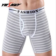 Men's Cotton Boxer Shorts Underpants Stripe Homme Slip Panties Sexy Long Boxer Soft Breathable Hombre Panties Underwear