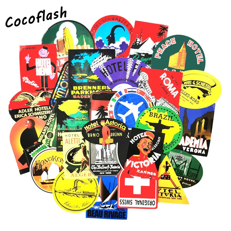 50 PCS Retro Style Travel Hotel Logo Hawaii Stickers for Travel Suitcase Wall Pencil Box Bike Sliding Car Sticker DIY Decals
