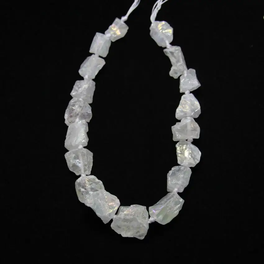 Full strand Rough Quartz White AB Titanium Stones Drilled Nugget Beads,Natural Quartz Raw