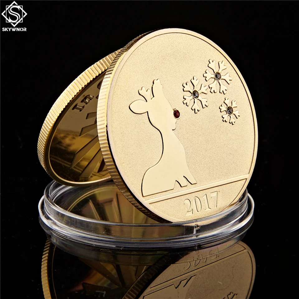 Счастливого Рождества снеговик и олень Золотой жетон Коллекционная монета декоративные подарки