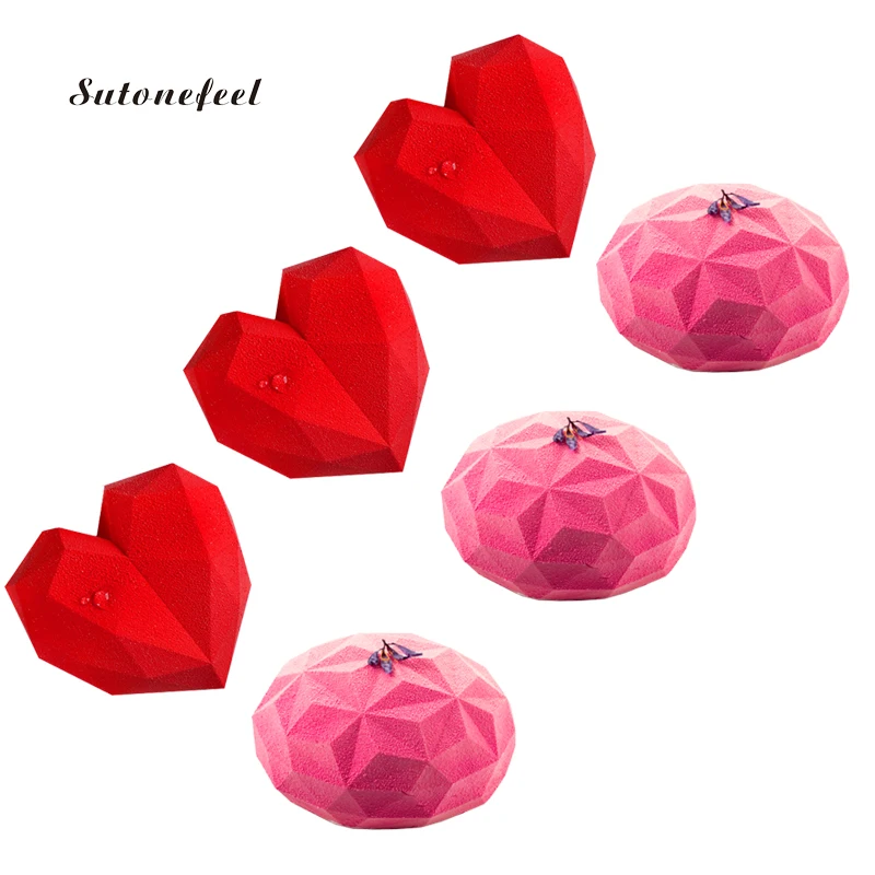 

Heart Diamond Shape Silicone Mold Food Grade Silicone Cake Moulds Mousse Dessert Baking Form Mold Cake Decoration Tool