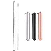 1 шт многоразовые складные соломинки из нержавеющей стали 304, металлические коктейли, прямые соломинки для питья, силиконовый чехол с кистью