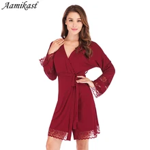 Aamikast Sexy Модальные Короткие атласная невесты халат кружева кимоно Для женщин Свадебная Пижама летние женские халат белье одежда Hom