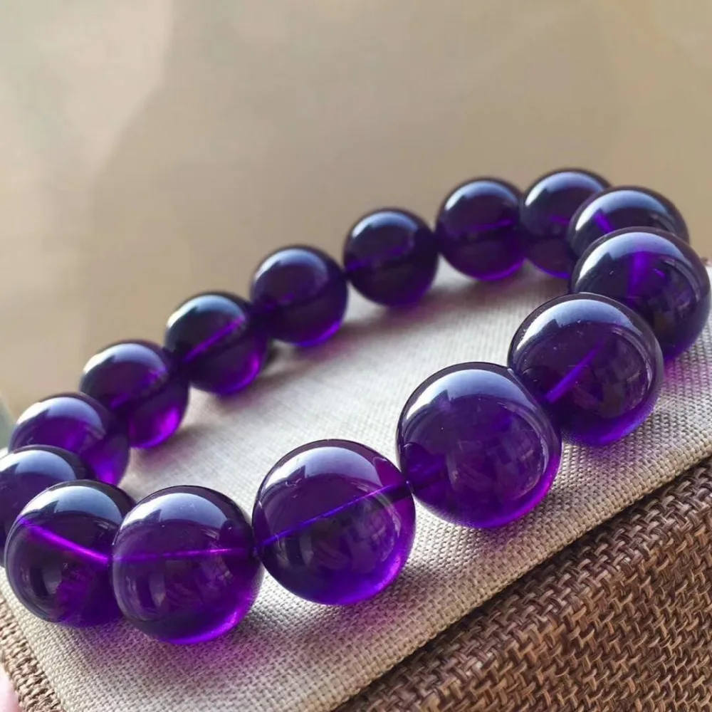 Bracelet de Perles Rondes en Clip de Quartz Violet Naturel, 10/12/14/16mm, pour Homme et Femme, AAA