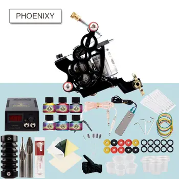 

Beginning Tattoo Machine 6 Color Pigment Lnks WIth Grip Kit Disposable Gloves With Needles Stainless Stelle Tips Art Sets