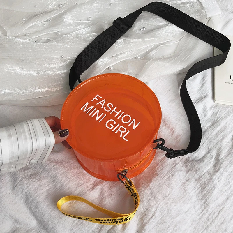LOSLANDIFEN новые лазерные пластиковые прозрачные сумки через плечо милые круглые пляжные сумки через плечо модная повседневная сумка для телефона - Цвет: Оранжевый