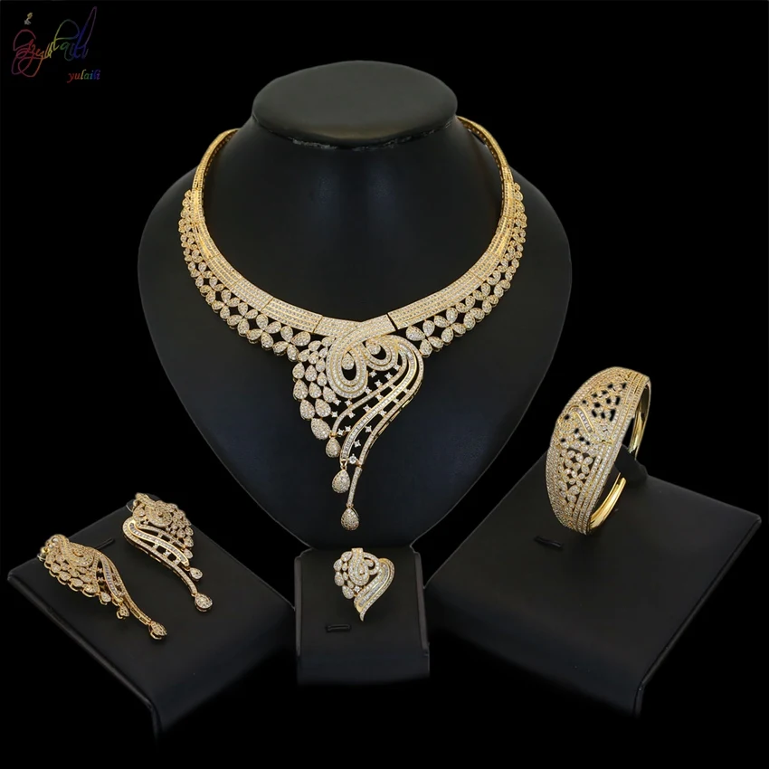 

Yulaili Beautiful American Jewellery Bridal Jewelry Sets Party Wedding Prom Costume Accessories Necklace Earring Set Women
