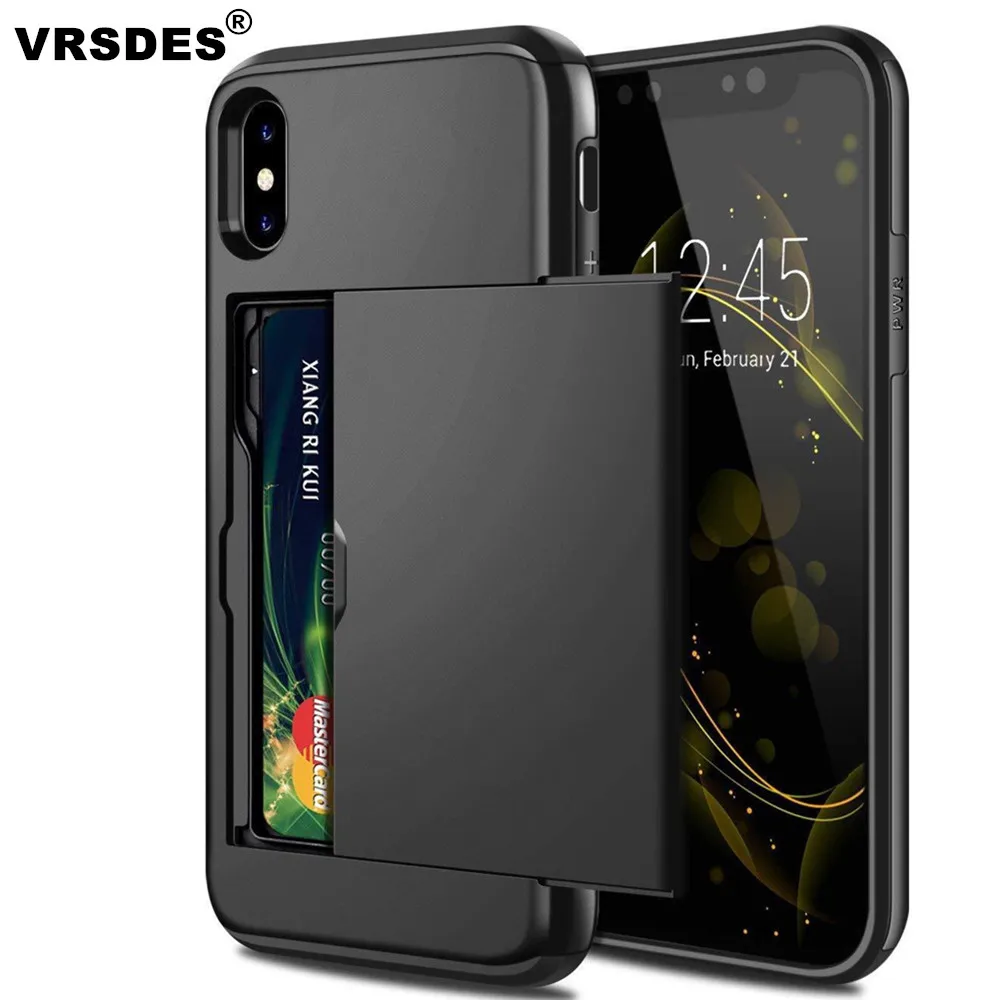 

VRSDES Phone Case For iPhone X XS Max 7 8 Case Slide Armor Wallet Card Slots Holder Cover for iPhone XR 7 8 Plus 6 6s 5 5S Funda
