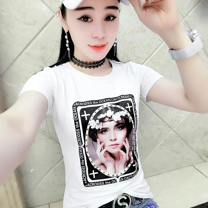 В Корейском стиле Harajuku Новое лето девушка печати женский футболка короткий рукав