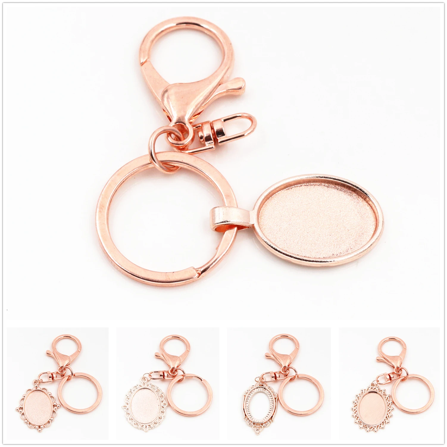 

2pcs 18*25mm Inner Size Rose Gold Color Cameo Setting Base;Handmade Cameo Setting, Metal Key Chains Accessor