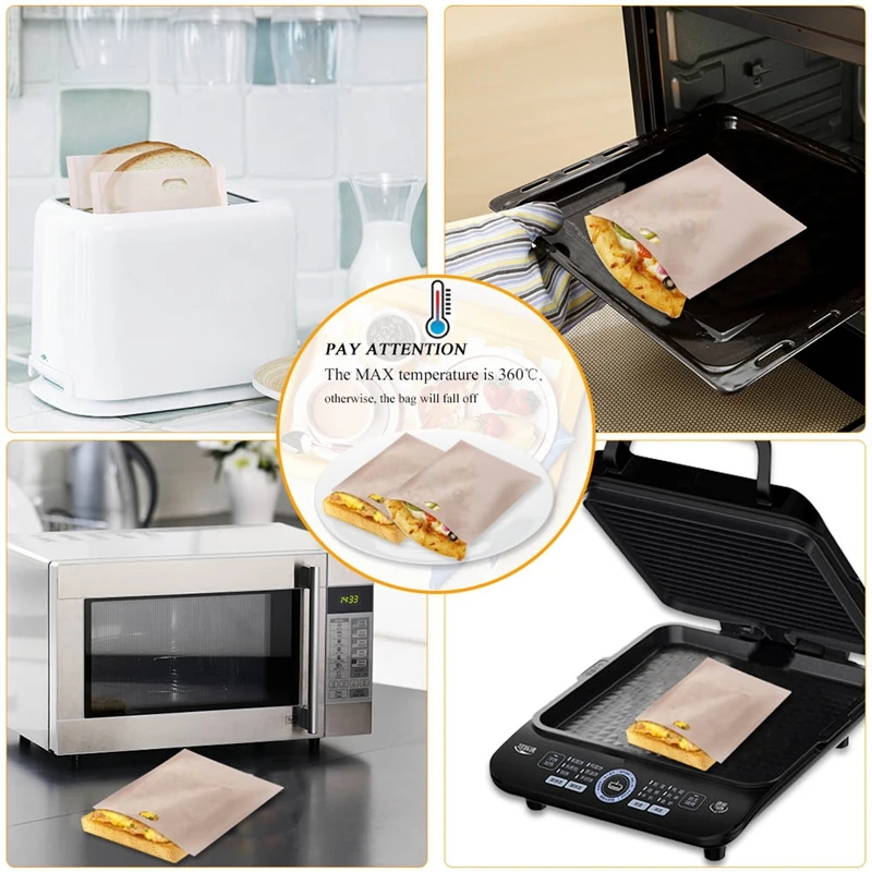 10Pcs Toaster Bags For Grilled Cheese Sandwiches Made Easy Reusable Non-stick Baked Toast Bread Bags Sandwiches Heating Bag