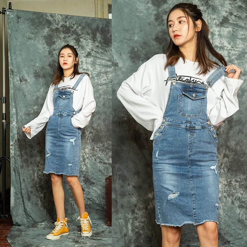 

Brief Relate Denim Sling Women Summer Dress Female 2019 New Korean Version Thin Loose Hole Irregular Hairy Midi Dress
