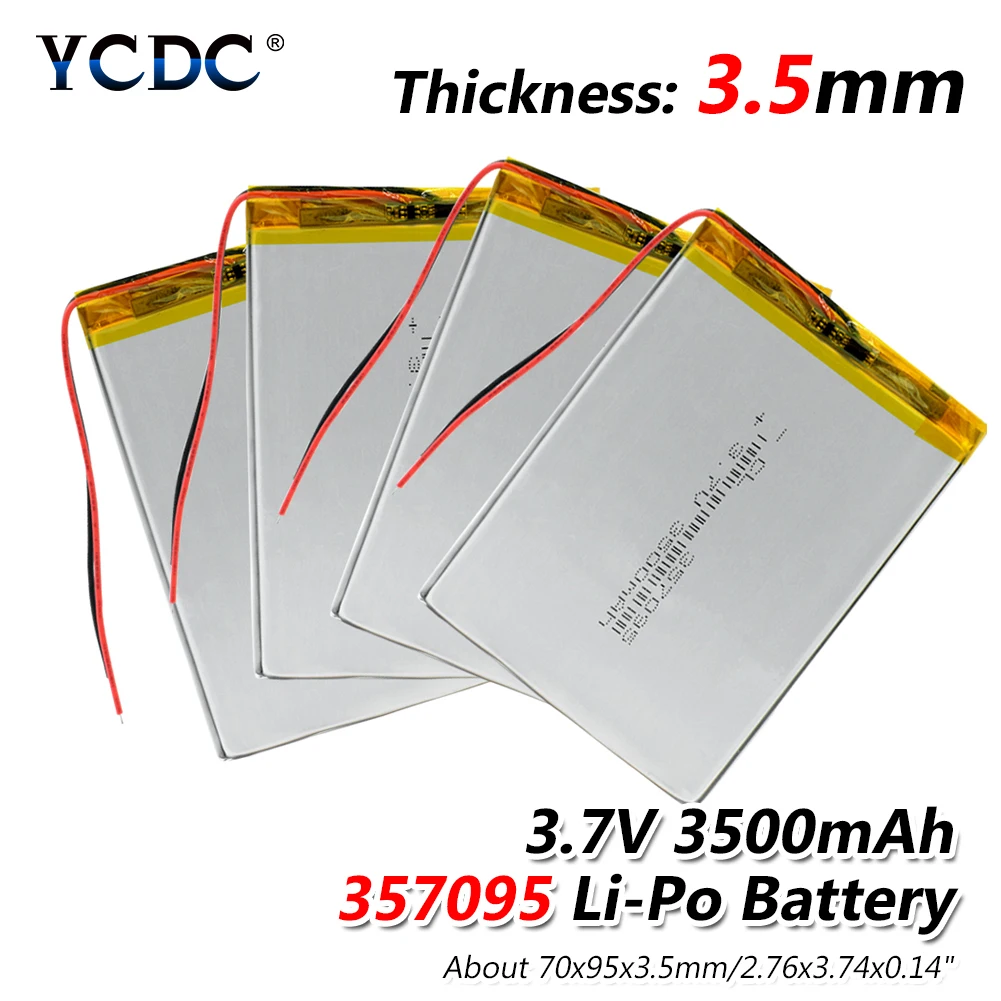 

1/2/4 Rechargeable 357095 Li-ion Battery 3.7v 3500mah Cell Lithium Polymer Li Po Battery 95x70x3.5mm With Over Current Protector