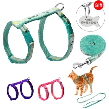 

Printing Cat Dog Harness Leash Set Nylon Adjustable Traction Harness Leads with Free Tag for Small Medium Cats Kitten Dogs