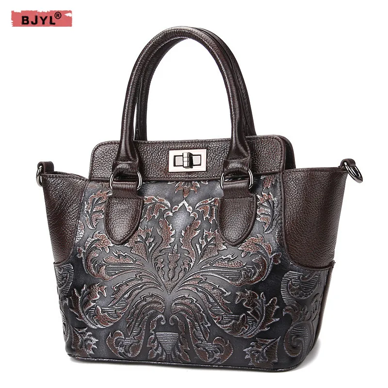 

BJYL New women's handbags handmade rub color first layer leather Messenger bag female retro genuine leather fashion shoulder bag