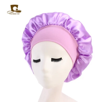 Новая роскошная широкополосная атласная Кепка, удобная Ночная шапка для сна, кепка для выпадения волос - Цвет: Лаванда