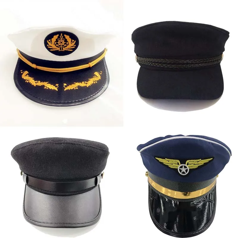 

Captain's Yacht Sailors Hat Snapback Adjustable Sea Cap Navy Costume Accessory Fit Foradults and children