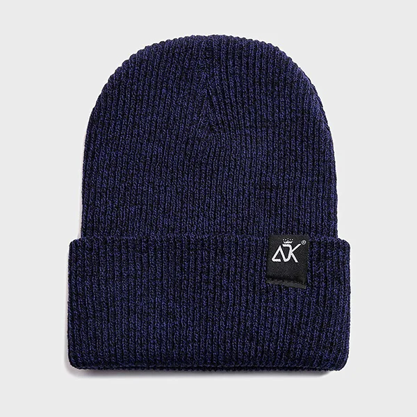 Letter ADK Knitted Hat Women Winter Warm Casual Acrylic Hat Crochet Ski Beanie Hat Female Men Soft Baggy Crimping Hip Hop Cap - Color: Navy Blue