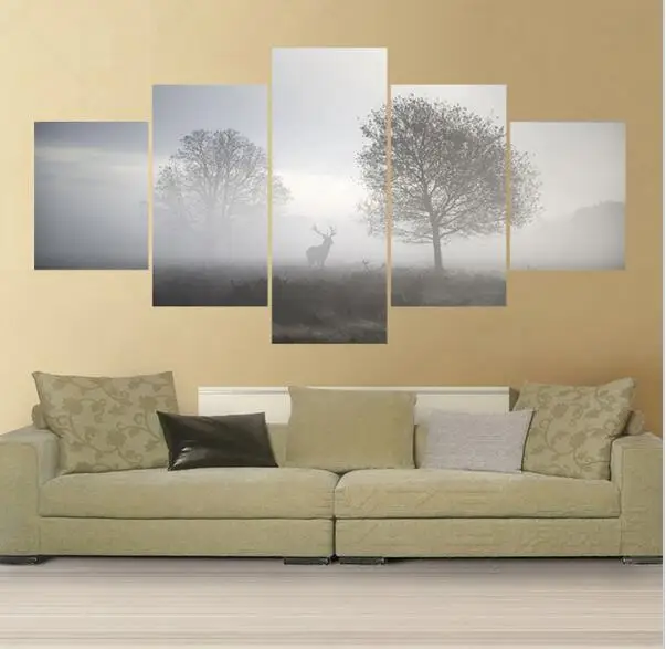 5 Panel Modern Picture Cuadros A Deer In The Fog Canvas Oil Painting Art painting | Дом и сад