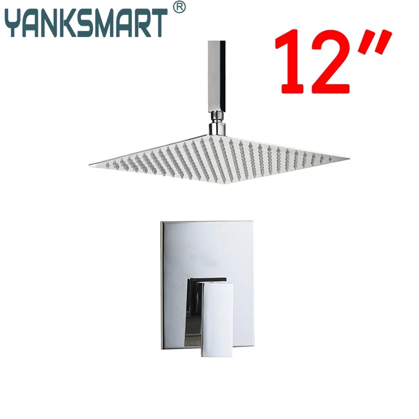 

YANKSMART 12" Ultra-thin Ceiling Mount Rainfall Shower Head Bathroom Control Valve Wall Mounted Hot&Cold Water Mixer Shower Set