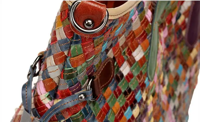 Genuine Leather Handmade Women's bag  Knitted  Colorful  Shoulder  Bag Strap satchel cow skin handbags (12)