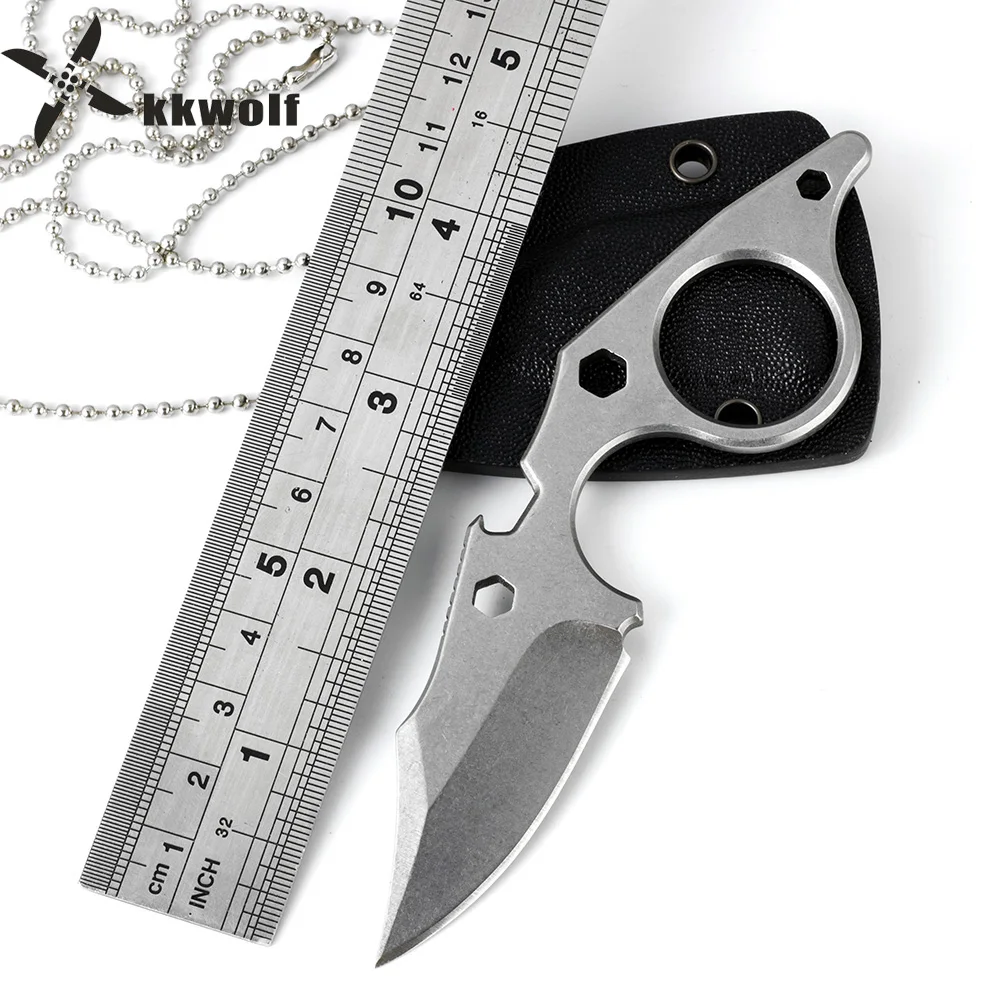 

KKWOLF mini pterosaur knife Full Tang Necklace Keychain tool knife with K sheath Camping portable pocket survival knife gift new