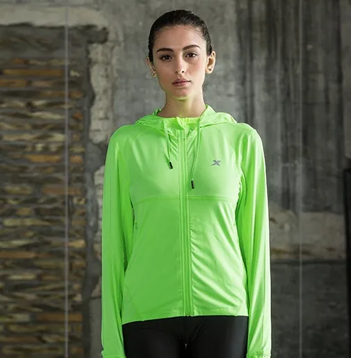 XTEP Women Sport Jacket Zipper Hooded Long Sleeve Breathable Athletic