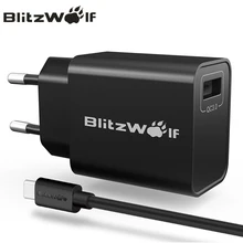 BlitzWolf QC3.0 USB Charger Travel Wall Charger Adapter Mobile Phone Charger Universal For iPhone 7 6s 6 For Samsung With Cable