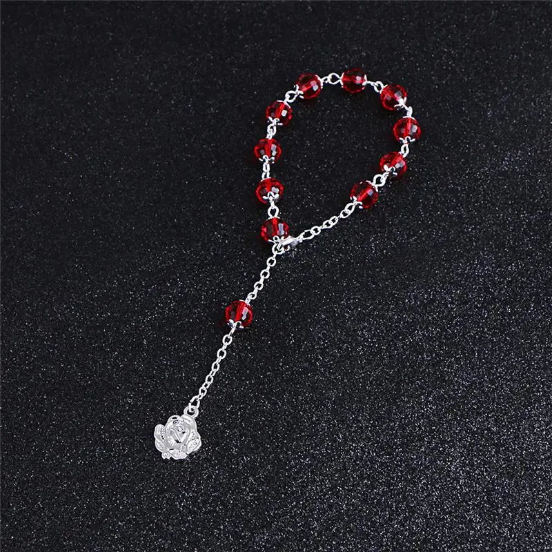 Коми модный красный кристалл, бусина, католические четки Роза кулон браслет для женщин ювелирные изделия браслеты религиозные подарки