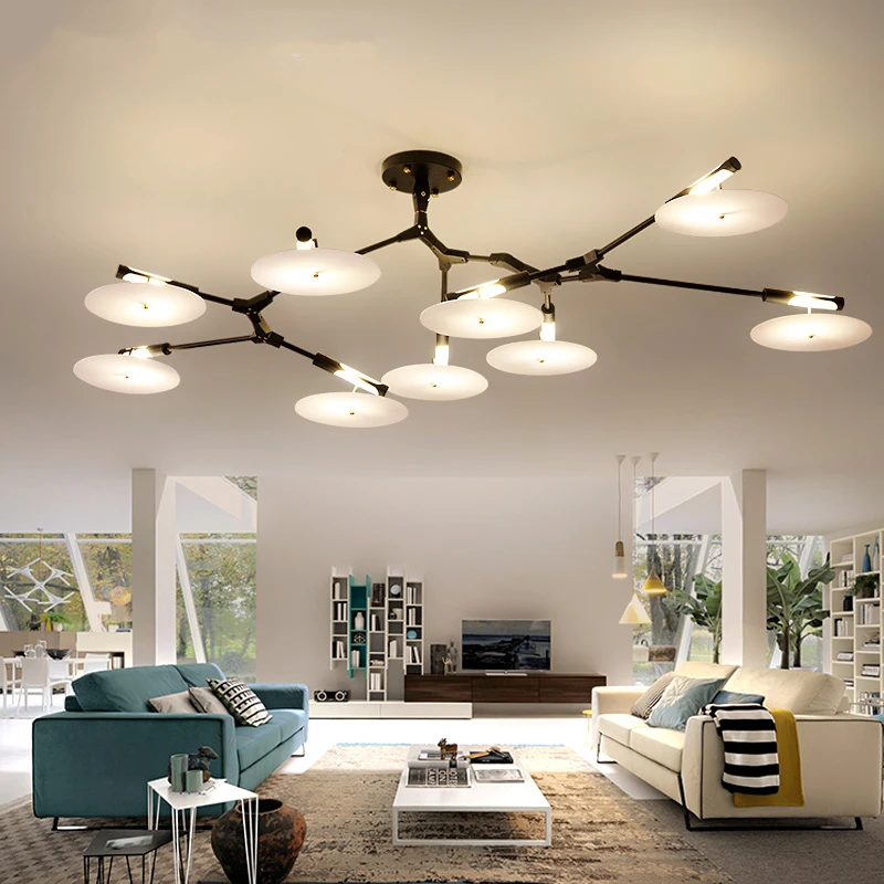 Postmodern LED living room chandelier ceiling bedroom hanging light home lighting Nordic deco fixtures Gold/black suspended lamp