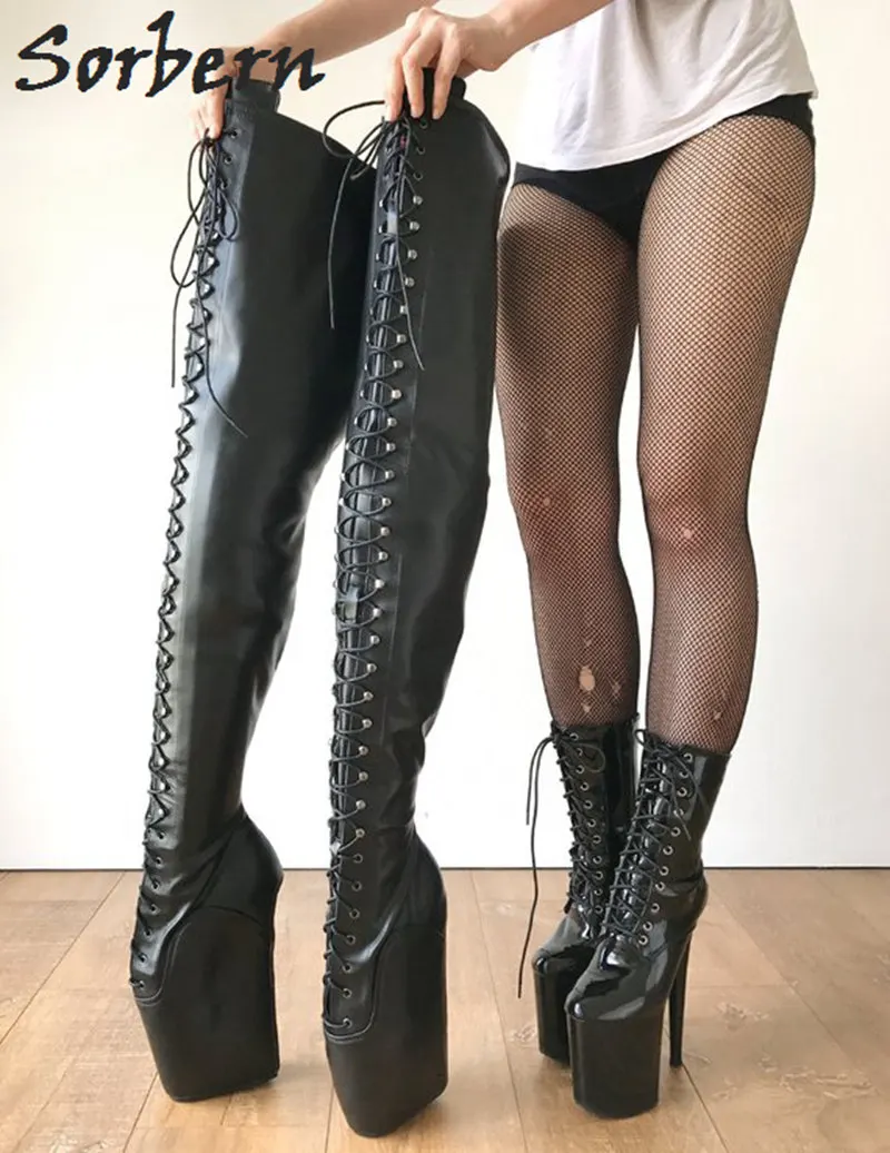 Sorbern Matte Black Crotch Thigh High Boots Ballet Wedge