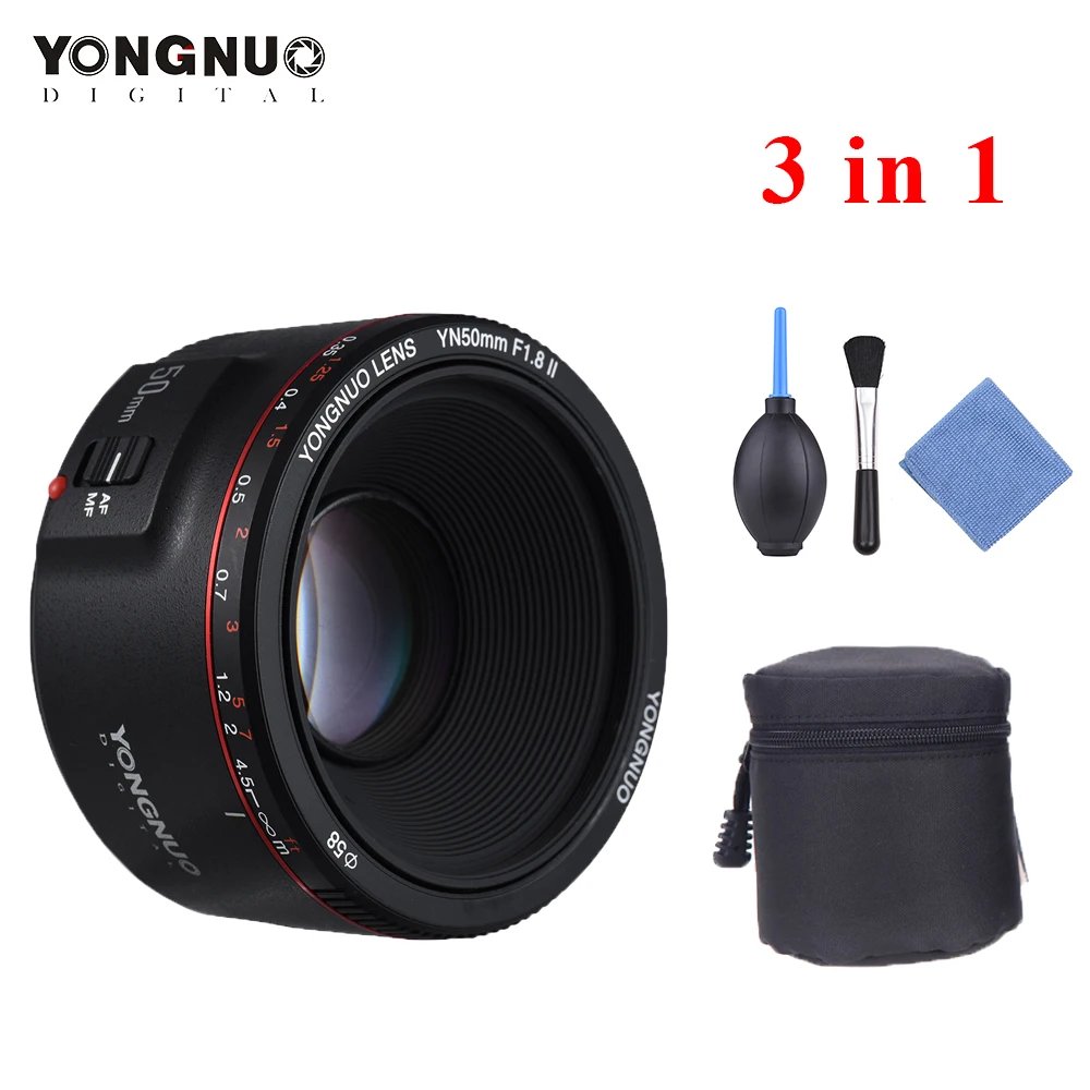 Объектив YONGNUO YN50mm F1.8 II с большой апертурой и автофокусом для Canon EOS 70D 5D2 5D3 600D камера 0,35 объектив с самым близким фокусным расстоянием
