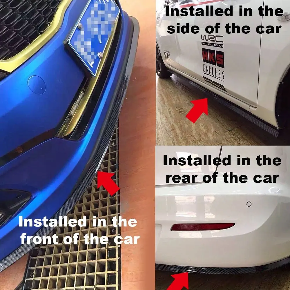 SPEEDWOW 2,5 m/8.2ft Universal para coche parachoques delantero de labios divisor de fibra de carbono para coche de goma Protector de alerón de