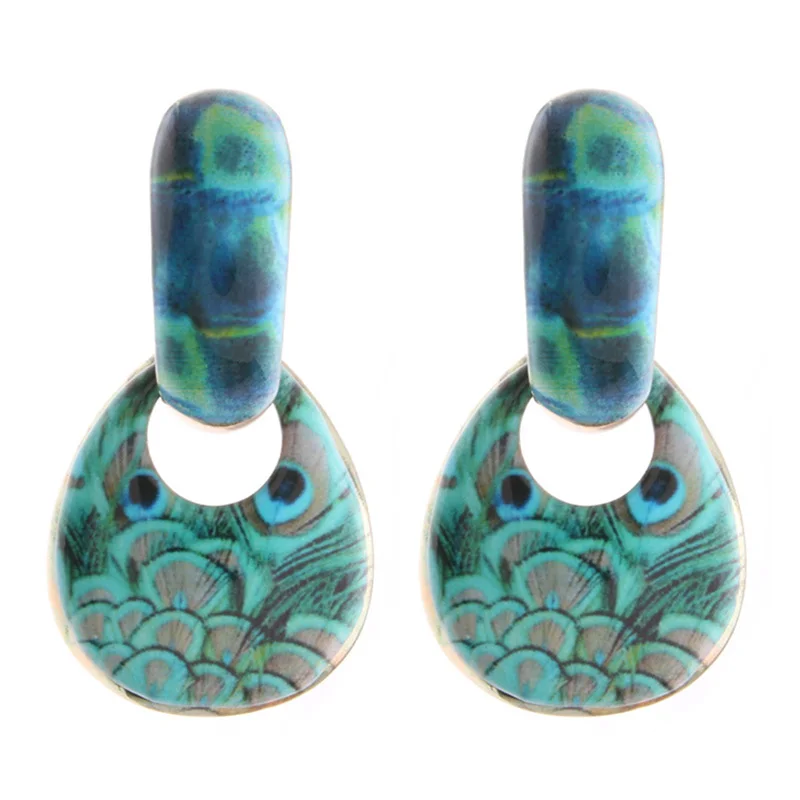 

NeeFu WoFu Drop Long Earrings Print Round Brand Oval Big Earring Large Long Brinco Ear Accessories Oorbellen Gift