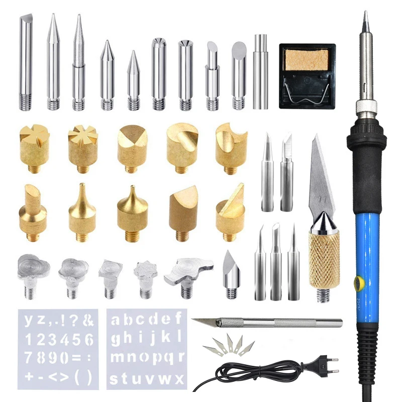 

60W EU US UK Plug Adjustable Soldering Iron Carving Pyrography Tool Wood Embossing Burning Pen Set Welding Tips Kit