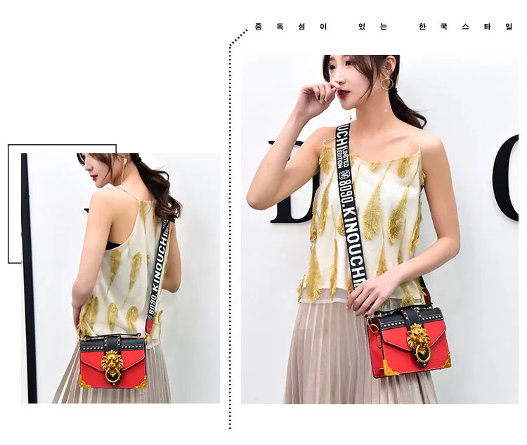 2018 Female Brand PU leather messenger bag for women Luxury Rivet Handbag Girls CrossBody Shoulder Satchels With Metal Lion Lock (10)