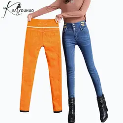 2018 зима пуш-ап теплые джинсы женские с высокой талией джинсовые флисовые узкие брюки утолщенные обтягивающие джинсы женские вареные