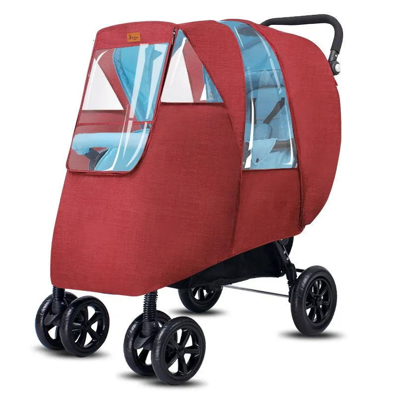 

Twin Baby Stroller Accessories Universal Waterproof Rain Cover Wind Dust Shield Zipper Open For Baby Strollers Pushchairs