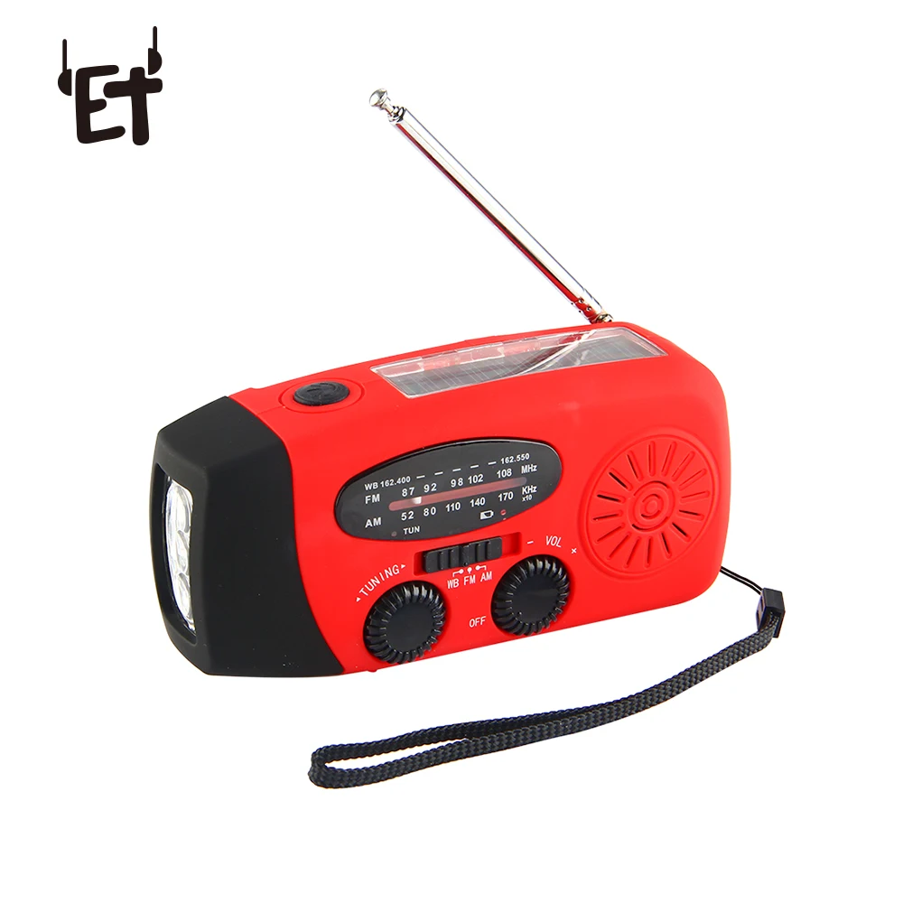 

ET Multi-function AM/FM/NOAA Radio Solar Hand Crank Charging W/ 3 LED Flashlight Outdoor Emergency Potable Radio Phone Charger
