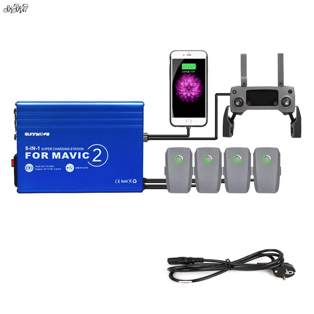 $45.2  6 port Drone Charger Mavic Battery & remote control Charging Hub for DJI Mavic 2 Zoom/ Pro drone Ac