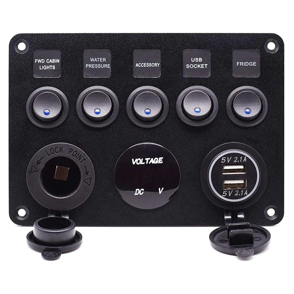 

1pcs multifunction Dual USB Socket Charger 2.1A LED display DC 12V Power Socket +5 Multifunction Switch car boat univer